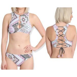 Nanette Lepore Hannah High Neck‎ Marrakesh Megerie Bikini Set Swim Pink Size 8